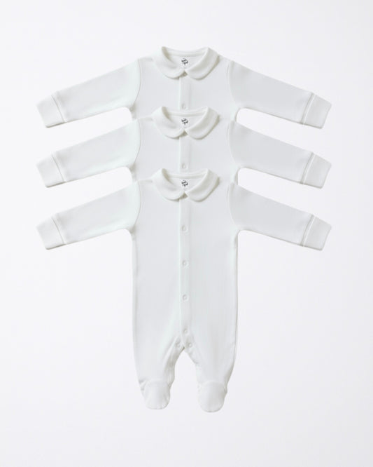 100% Organic white onesies with collar - set of 3