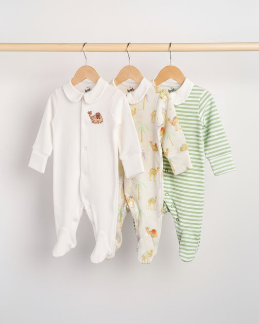 100% Organic cotton camel sleeping suits - set of 3